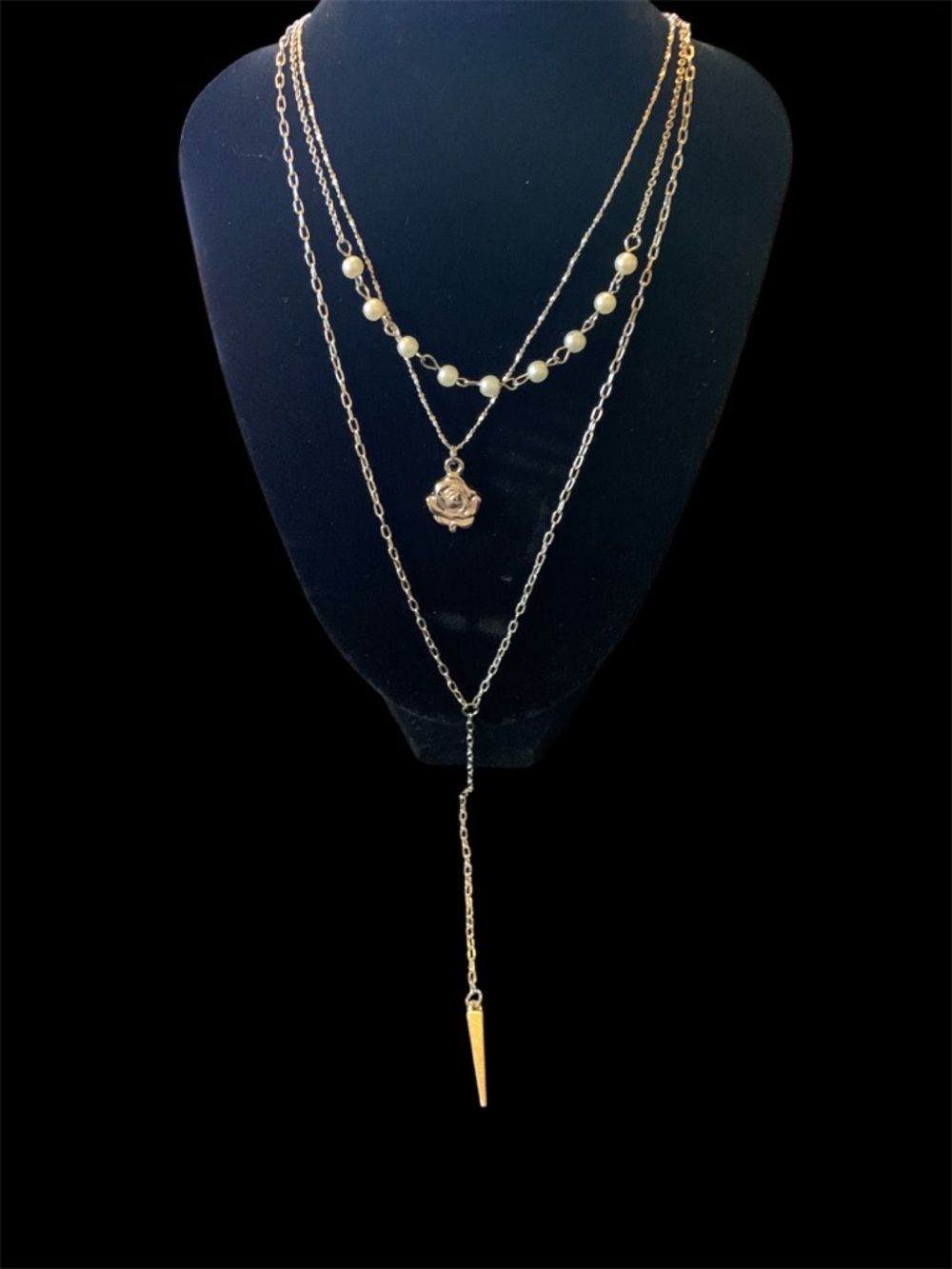 wild fable Gold Layered Rose & Bead Y-Necklace